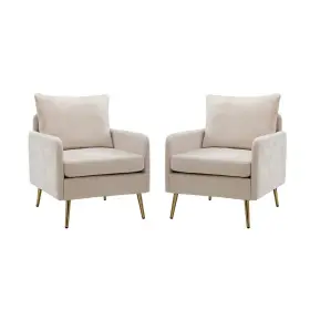 Chhq0414-ivory-s2 Jayden Creation Magnesia Ivory Polyester Arm Chair With Removable Cushions Set Of 2