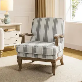 Chjk0773-gry Jayden Creation Quentin Farmhouse Style Wooden Upholstered Grey Arm Chair With Graceful Feet And