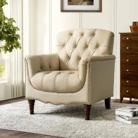 Chlb0643-bge Jayden Creation Armchair 32 Inch W Genuine Leather Button-tufted With Luxury Style