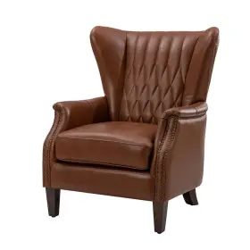 Chlb0848-brn Jayden Creation Valerius Brown Genuine Leather Armchair With Nailhead Trims And