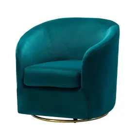 Chm0240-teal Jayden Creation Estefan Teal Comfy Velvet Swivel Barrel Chair With Metal Base