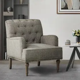 Chm0384-grey Jayden Creation Leobarda Classic Traditional Grey Tufted Armchair With Nailhead Trim And Solid