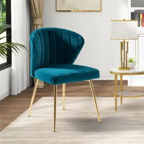Chm6125a-teal Jayden Creation Accent Chair19.5 Inch X20 X29 Square Tufted Teal Velvet Metal Legs