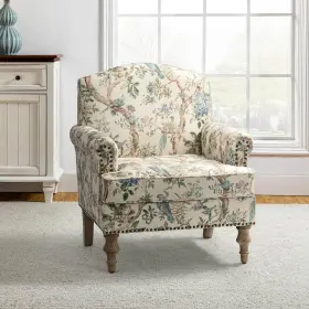 Chwh0618-brd Jayden Creation Romain Farmhouse Bird Polyester Arm Chair With Solid Wooden Legs