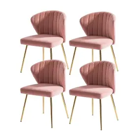 Dsdc0002-pnk Jayden Creation Olinto Modern Pink Velvet Channel Tufted Side Chair With Metal