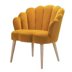 Hm19042-mustard Jayden Creation Flora Mustard Mid-century Modern Scalloped Tufted Velvet Barrel Chair With Wood