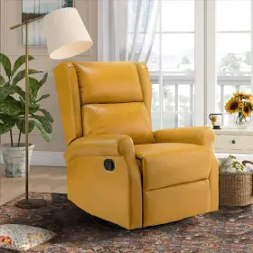 Hrchd0241-yellow Jayden Creation Chiang Yellow Faux Leather Swivel Recliner With Rocking