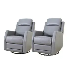 Knm546-grey-s2 Jayden Creation Coral Classic Gray Faux Leather Swivel Recliner With Metal Base Set Of 2