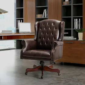 Ofhc0212-brown Jayden Creation Micaela Brown Swivel Executive Chair With Nailhead Trim