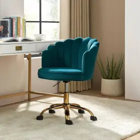 Ofm0165-teal Jayden Creation Rebeca Teal Swivel Velvet Task Chair With Tufted Back