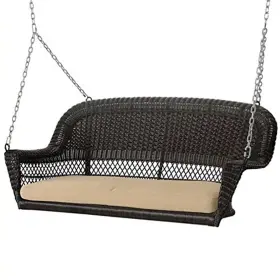 W00202s-a-fs006 Jeco Espresso Wicker Porch Swing With Tan Cushion