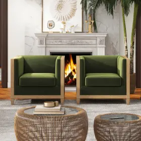 64011-1-v036 Jennifer Taylor Home Georgia 34 Inch Cane Rattan Tuxedo Armchair With Olive Green Performance Velvet