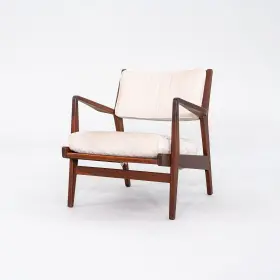 U-430 Jens Risom Design Inc. 1960s Lounge Chair With Arms In Walnut White Fabric