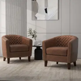 Jerry 730903604363 Modern Faux Leather Tufted Nailheads Accent Barrel Chair Set