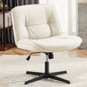 C-7294s-lea Jhk Leather No Wheels Criss Cross Chair Legged Office Wide Comfy Swivel Vanity