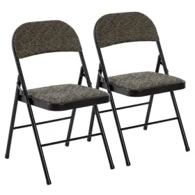 Oc-zdy01bm Jhk 2 Pcs Folding Chair With Padded Cushion Back Fabric Stackable Portable Chairs Set