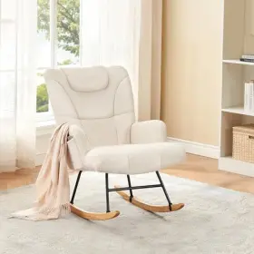 Jocoevol 977655667381 Rocking Chair Nursery Teddy Upholstered Glider With Pocket And H