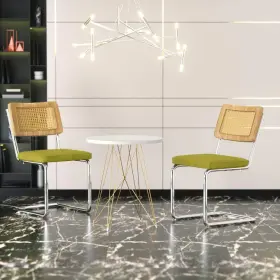 C01d-grn-thd Joyside Outdoor Upholstered Ratten Dining Side Chairs With Cane Backrest Chromed Metal