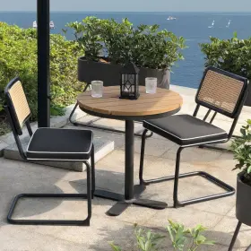 C02b-blk-thd Joyside Patio Furniture Upholstered Ratten Dining Side Chairs Cane Backrest