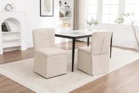 Jn990010 Justlive Set Of 2 Beige Linen Dining Chairs Modern Upholstered