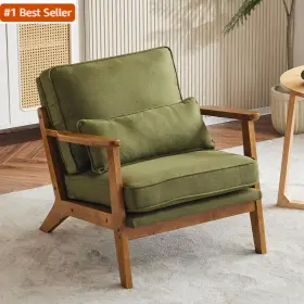 Khac067 Karl Home Accent Chair Wide Armrest Mid-century Lounge Linen Fabric Armcha