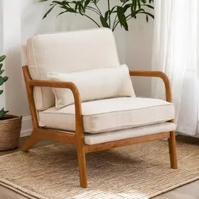 Khmac1583 Karl Home Accent Chair Mid-century Modern With Pillow Low Back Beige