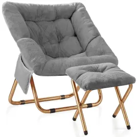 Kasunpul 008678942479 Comfy Saucer Chair Foldable Living Room Chairs Soft Faux Fur - Gray