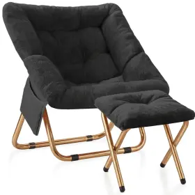 Yx05-022-bk-f-sb Kasunpul Foldable Lounge Chairs Soft Faux Fur Living Room 27.56 X 18 31.5 Inches