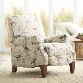 1151-86cr Kensington Hill Birdsong Script And Bird Recliner Chair Armchair Comfortable Manual Footrest
