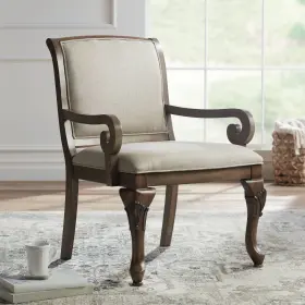 Kensington Hill 736101301561 Diana Beige Upholstered Wood Arm Traditional Accent Chair