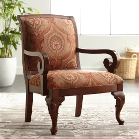 X0201 Kensington Hill Diana Wood And Red Upholstered Accent Chair