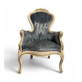 Kimball 120102 Victorian Chair Mahogany Wood Pewter Velvet Gold Finish- 1973