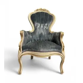 120102 Kimball Victorian Chair Mahogany Wood Pewter Velvet Gold Finish- 1973