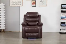 18-83-brown-recliner Kingway Furniture Luxury Faux Leather Recliner Chair With Led Lights