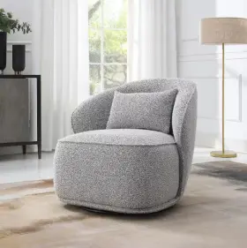 Kinwell 799708604114 Black And White Boucle Upholstered 360 Swivel Barrel Accent Chair Wpilow