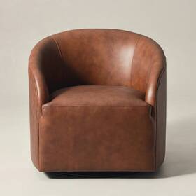 Kinwell Bsc132 Open Box- Susie 32 Inch Wide Genuine Leather Swivel Barrel Chair Retail Price 749