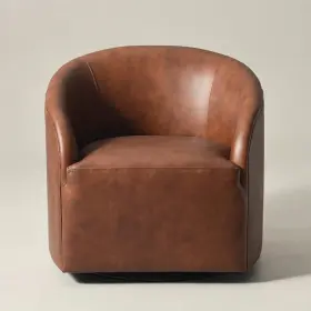 Bsc132 Kinwell Open Box- Susie 32 Inch Wide Genuine Leather Swivel Barrel Chair Retail Price 749