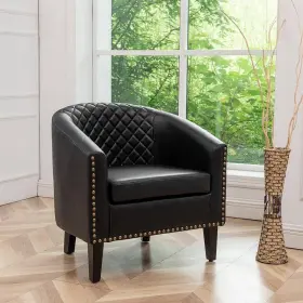 Bsc146-bl Kinwell Black Modern Faux Leather Upholstered Accent Tufted Club Chair
