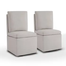 Kislot 850066332474 Upholstered Dining Chair With Casters Armless Modern Rolling Design Fo
