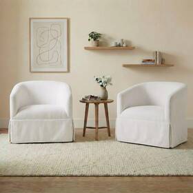 Kislot K-ac72200b Set Of 2 Cream White Swivel Accent Chairs For Living Room And Office