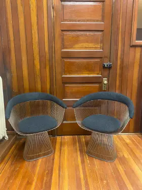 1725 Knoll 2 1960s Pair Of Warren Platner For Dining Arm Chairs Fabric And Steel