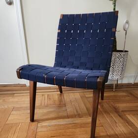 Knoll 654lc Jens Risom Knollstudio Armless Slipper Lounge Chair Walnut And Blue Webbing Mcm