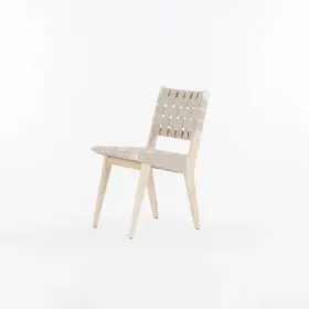 666c-wb Knoll 2020 Risom Side Chair In Lacquered Maple With Tan Straps Model