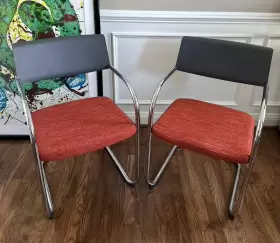 9asls Knoll Two 2 Moment Stacking Chairs Chrome With Wool Blend Fabric