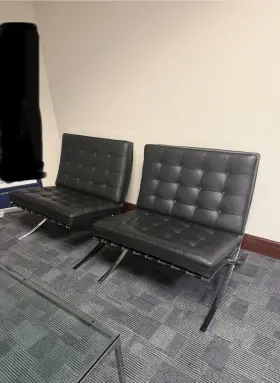 Pa-3204 Knoll Modern Black Tufted Accent Chairs Set Of 2 Chrome Frame