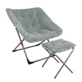 Kokel Pfls-001 Plush Folding Chair And Ottoman Padded Metal Frame Living Room Light G