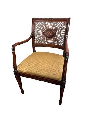 Kps Lg-312-p Cane Back Arm Chair Hand Painted Wood Frame Upholstered Brown Beige