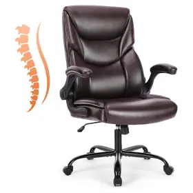 C-2892-1b-bn Kpuy Flip-up Armrest Ergonomic Office Home Desktask Chair Pu Leather Brown