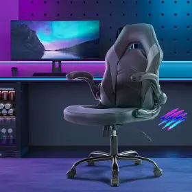 C-3895-bkgy Kpuy Flip-up Arm Racing Gaming Chair Pu Leather Rolling E-sports Gray