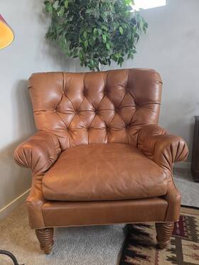 Kravet Furniture Inc. 0058095 Inc. Brown Tufted Leather Accent Chair Vintage Ny